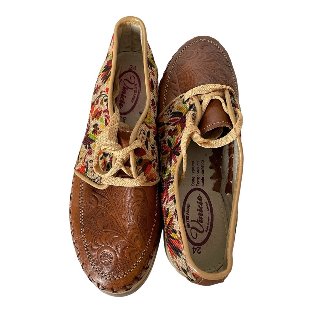 Artisan Shoes Leather Jute Floral Mexican Style Tie Women’s Sz 8